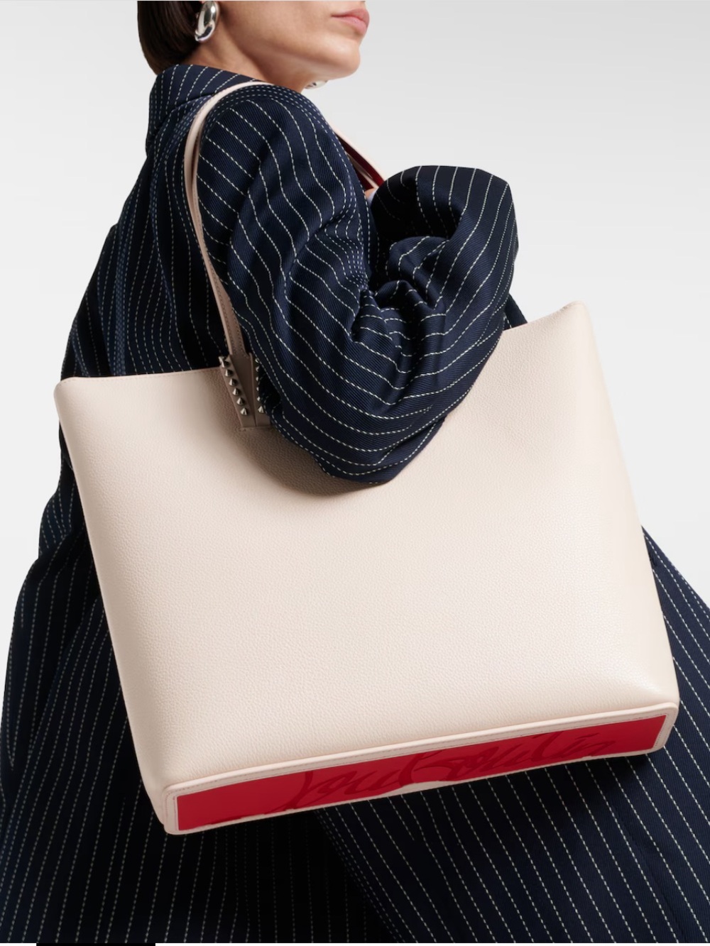 CHRISTIAN LOUBOUTIN CABATA TOTE NEUTRAL BLUSH BEIGE CALF LEATHER NEW ZIPPER TOP
